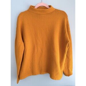 French Connection Pullover Mock Neck Mustard Yellow Ribbed Sweater L